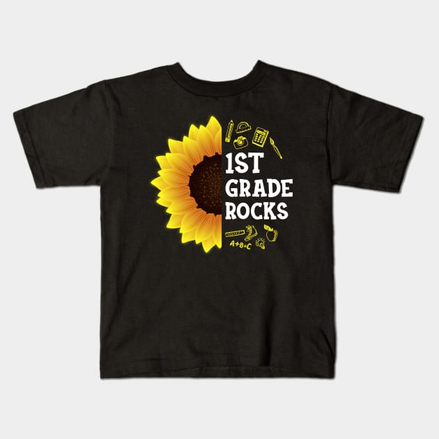 Sunflower 1st Grade Rocks Shirt Teacher Student Kid Back To School Kids T-Shirt by hardyhtud